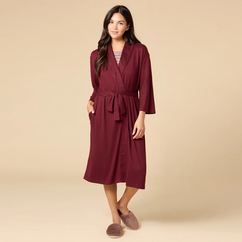 NWT Softies 42" Dream Jersey Shawl Collar‎ Wrap Robe in Cherry Cola Size S/M